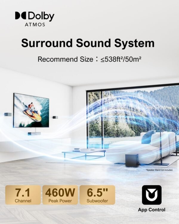 71BNugMe6RL._AC_SL1500_ ULTIMEA Poseidon D80 7.1 Surround Sound System Review with Dolby Atmos Features