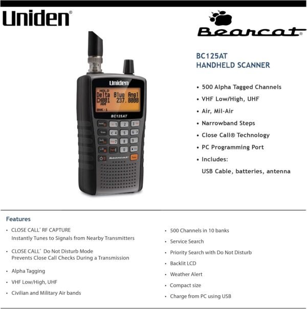 81fC1o7uaFL._AC_SL1500_ Uniden Bearcat BC125AT Handheld Scanner Review Compact Design and Close Call Technology