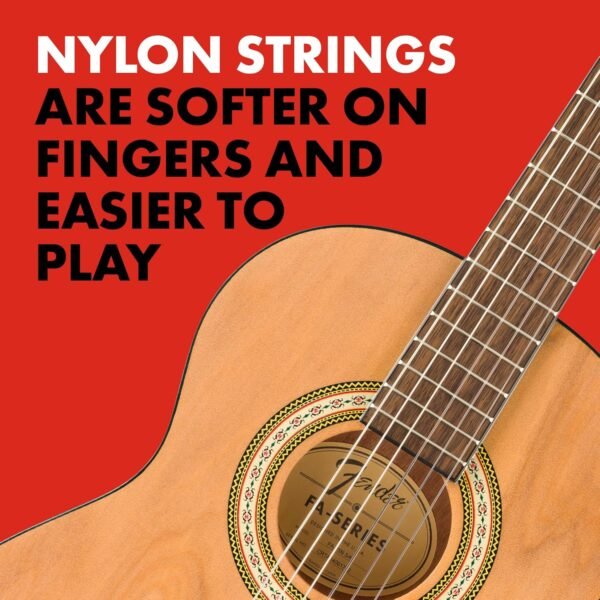 81upNRk6X-L._AC_SL1500_-1 Fender FA-25N 3/4 Size Nylon String Acoustic Guitar, Beginner Guitar, with 2-Year Warranty, Perfect Beginner Guitar for Kids that is Easy on Fingers, Includes 3 Months of Free Lessons, Natural